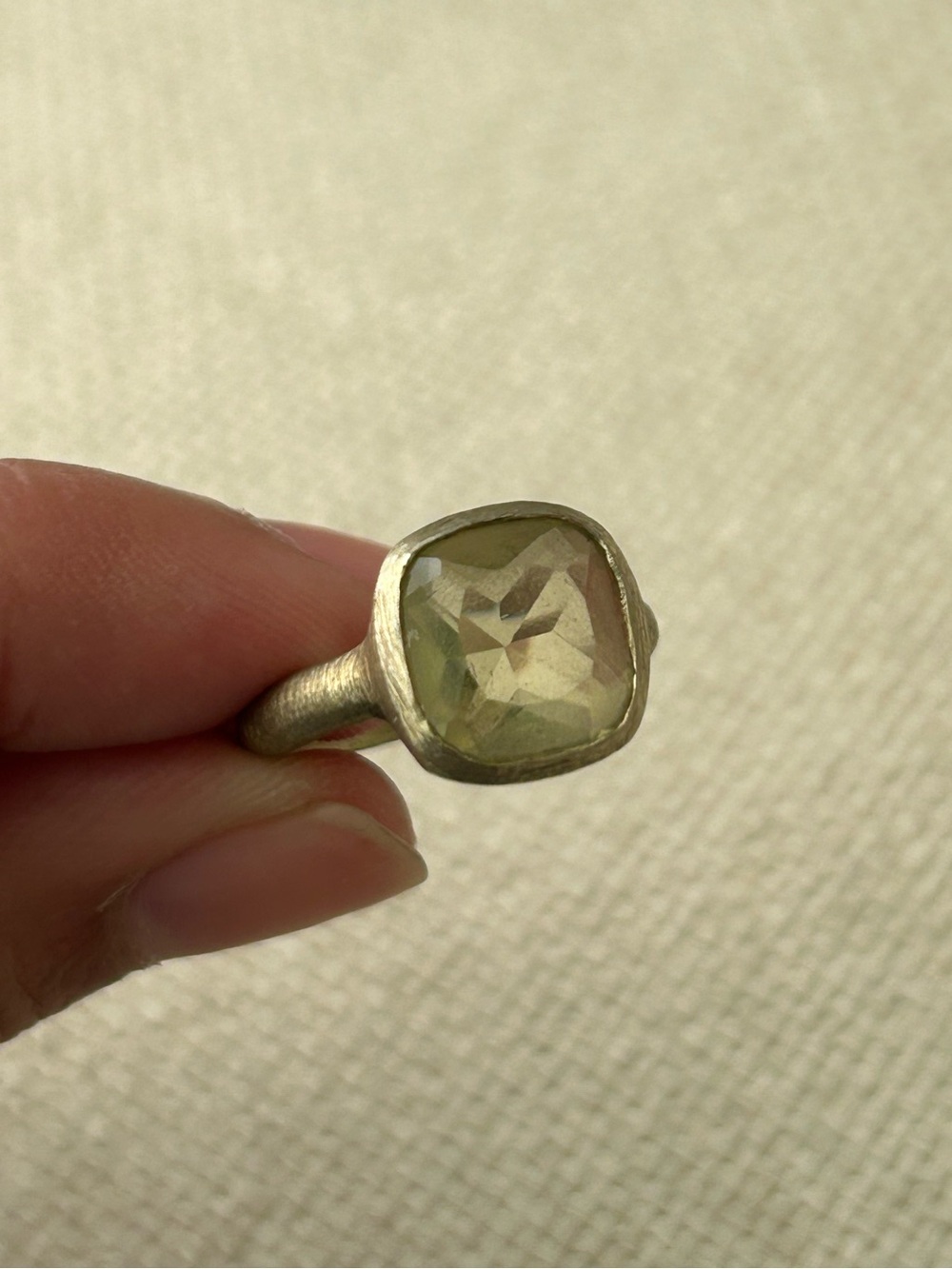 Gold-tone Ring with Pale Green/Yellow stone